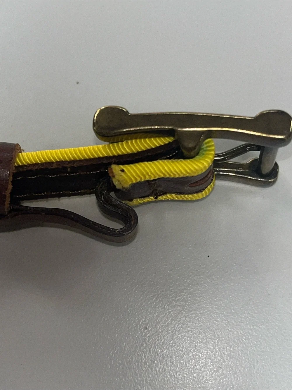 Linea Pelle Brown Leather & Yellow Nylon Belt Size Small
